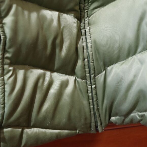 Eddie Bauer Down Green Puffer Goose Down Warm Jacket Upcycle Painted Coat XS - Picture 2 of 16